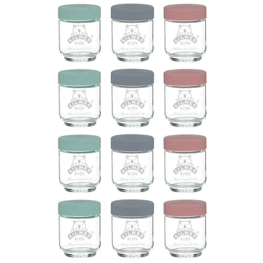 Kilner Kids 12pc Glass Jar Canister Baby Food Storage Set W/ Lid 190ml