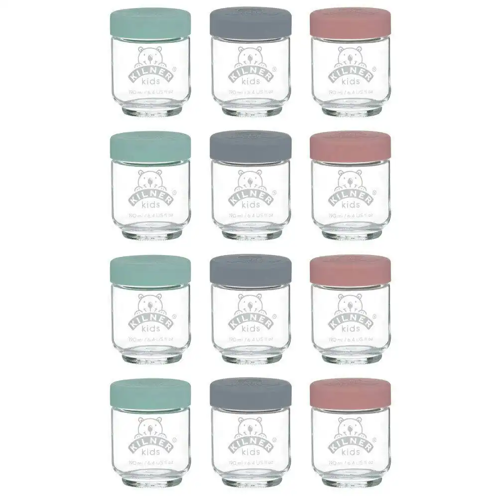 Kilner Kids 12pc Glass Jar Canister Baby Food Storage Set W/ Lid 190ml