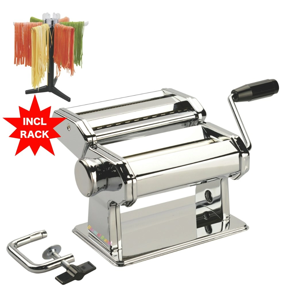 Avanti 150mm Adjustable Pasta Making Machine Stainless Steel + Drying Rack