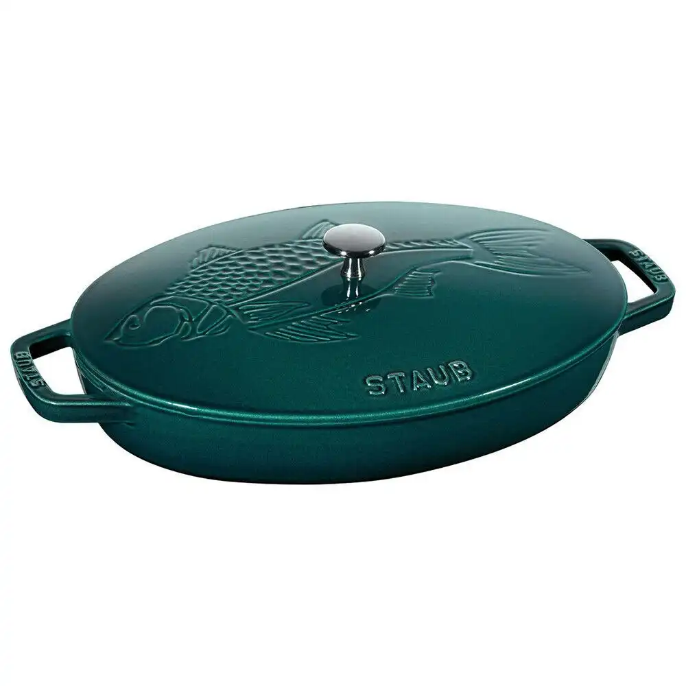 Staub Enamelled Cast Iron La Mer Oval Fish Dish 32cm | Blue