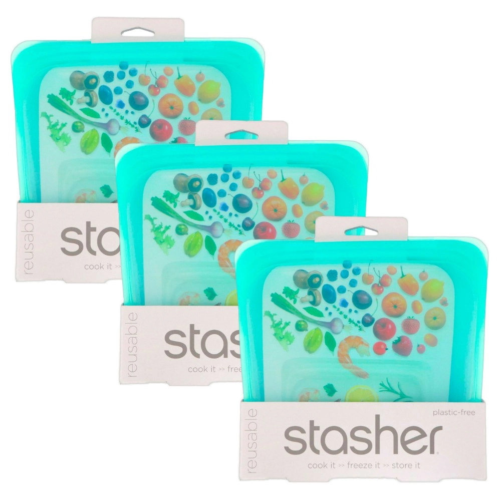 Stasher 3pc Sandwich Reusable Snack Bag Cook Freeze Store 3 In 1 | Aqua 828ml