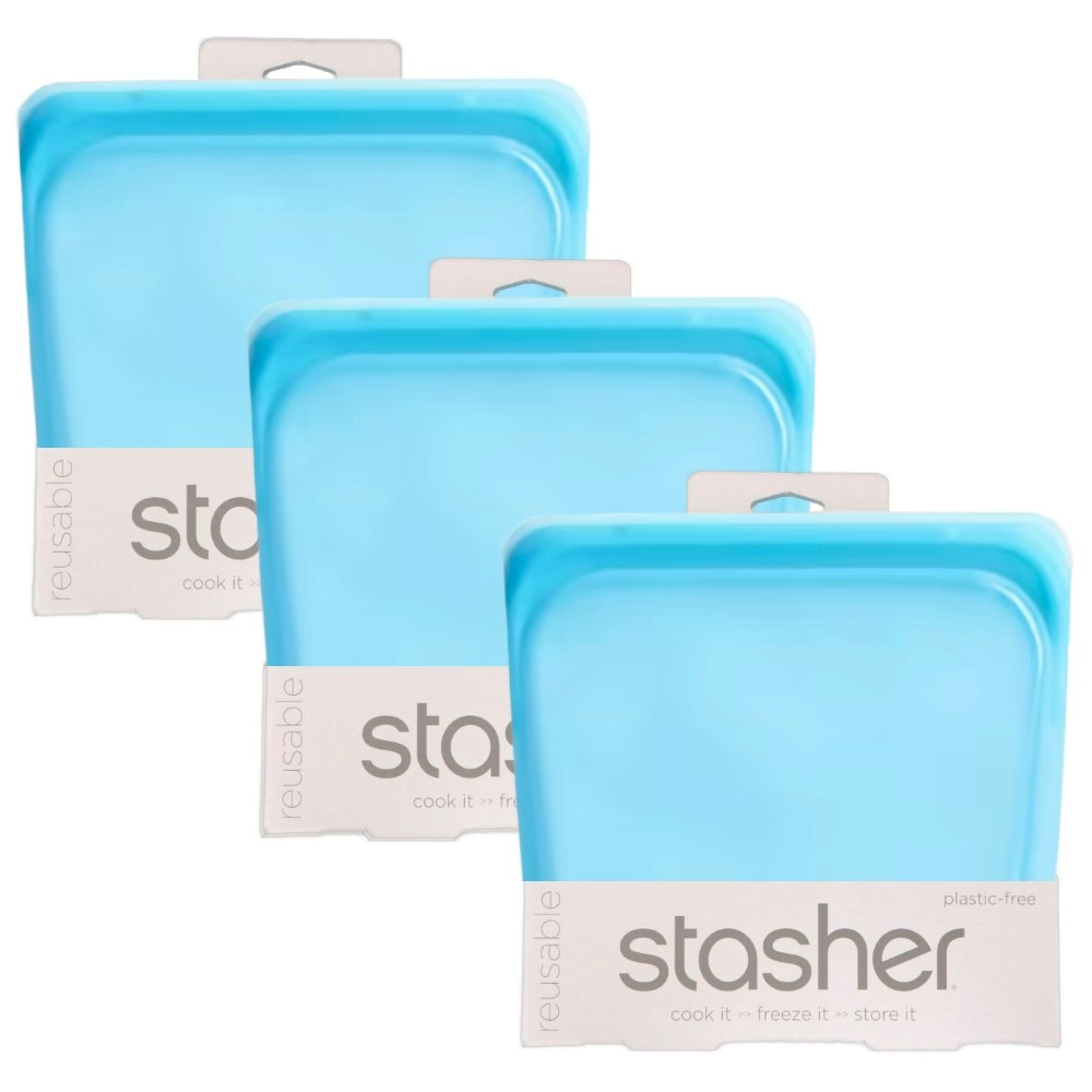 Stasher 3pc Sandwich Reusable Snack Bag Cook Freeze Store 3 In 1 | Blue 828ml