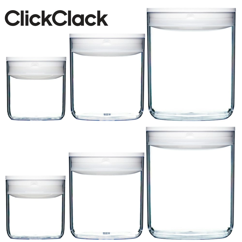 6pc Clickclack Pantry Small Round Set Air Tight Containers 6 Piece .6/1.6/3.2 Litre White