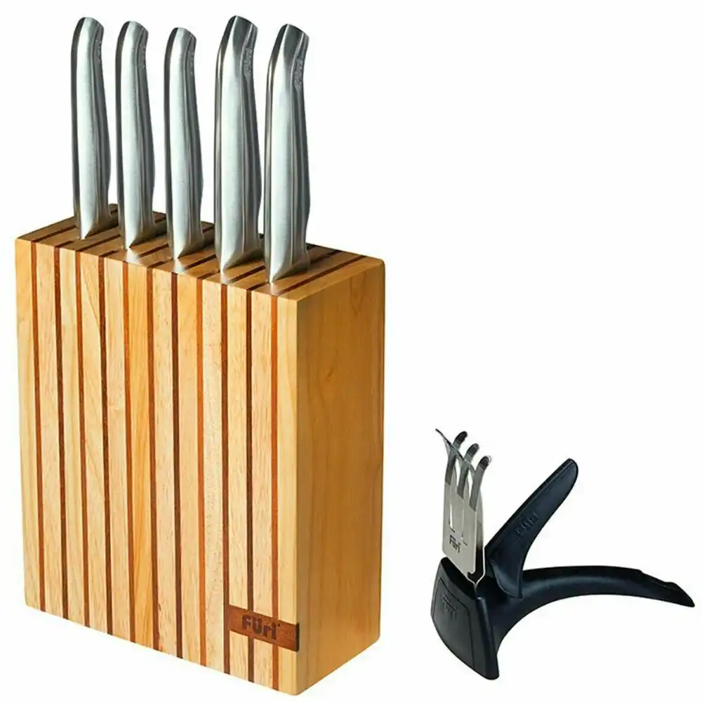 Furi Pro Wood 7 Piece Knife Block Set | 7pc Japanese Stainless Steel