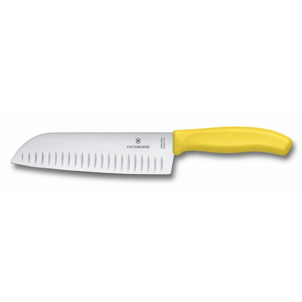 Victorinox Fluted Santoku Wide Blade 17cm Knife Yellow Handle