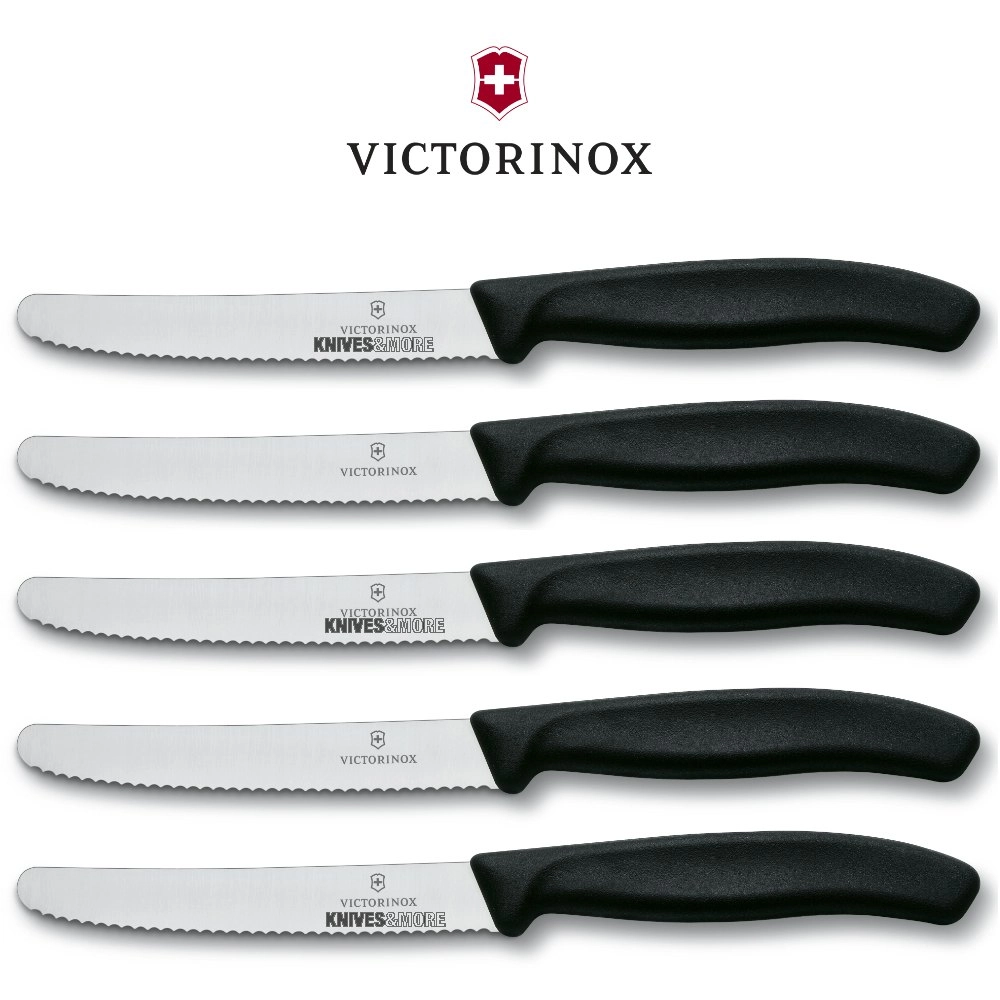 Victorinox Steak & Tomato Knife Pistol Grip 11cm | Black Set x 5 Knives