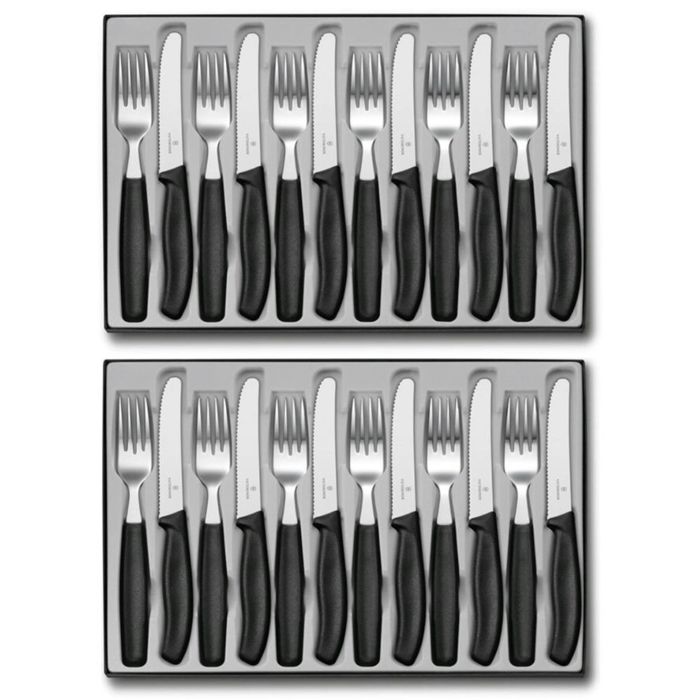 Victorinox 2 x 12 Piece Steak Knife & Fork Cutlery Set of 24pc Black