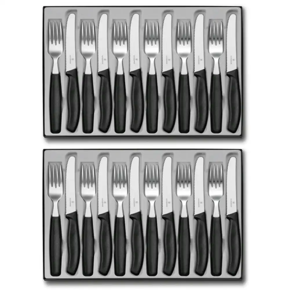 Victorinox 2 x 12 Piece Steak Knife & Fork Cutlery Set of 24pc Black