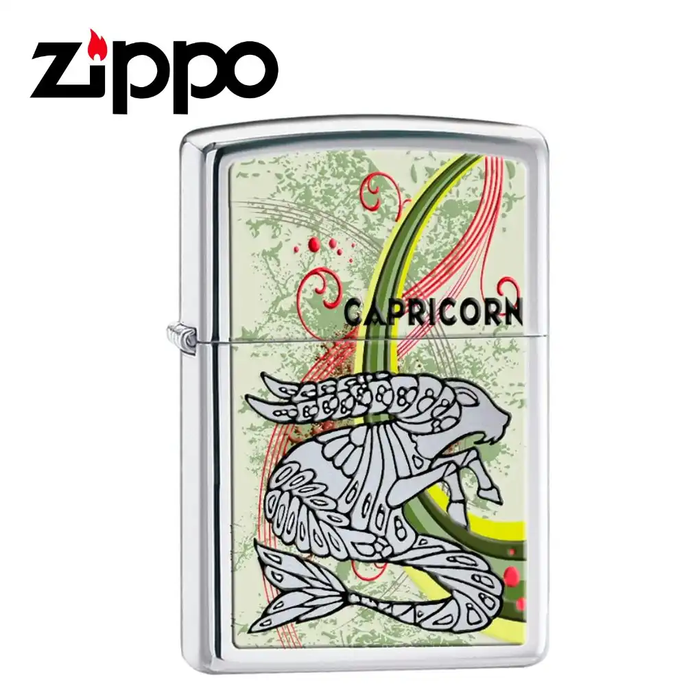 New Zippo High Polish Chrome Zodiac Lighter   Capricorn