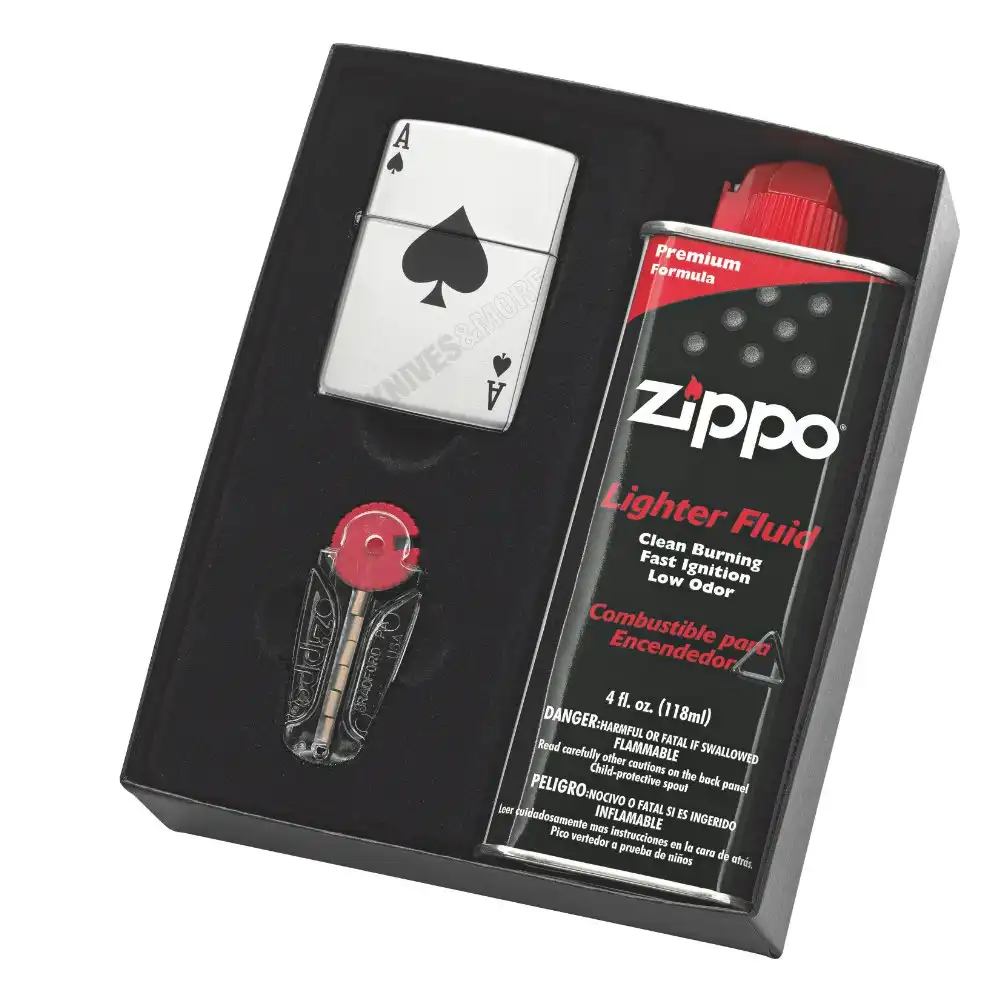 Zippo Lucky Ace Lighter & Fluid & Flints Gift Boxed