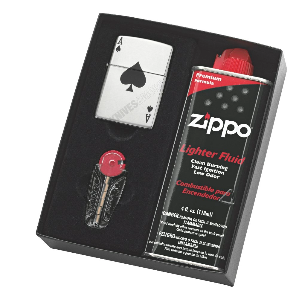 Zippo Lucky Ace Lighter & Fluid & Flints Gift Boxed