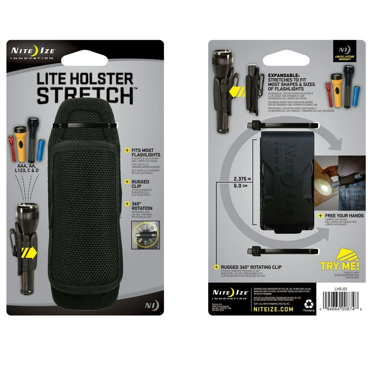 Nite Ize Lite Multi Fit Stretch Expandable Flashlight Torch Holster Belt Clip