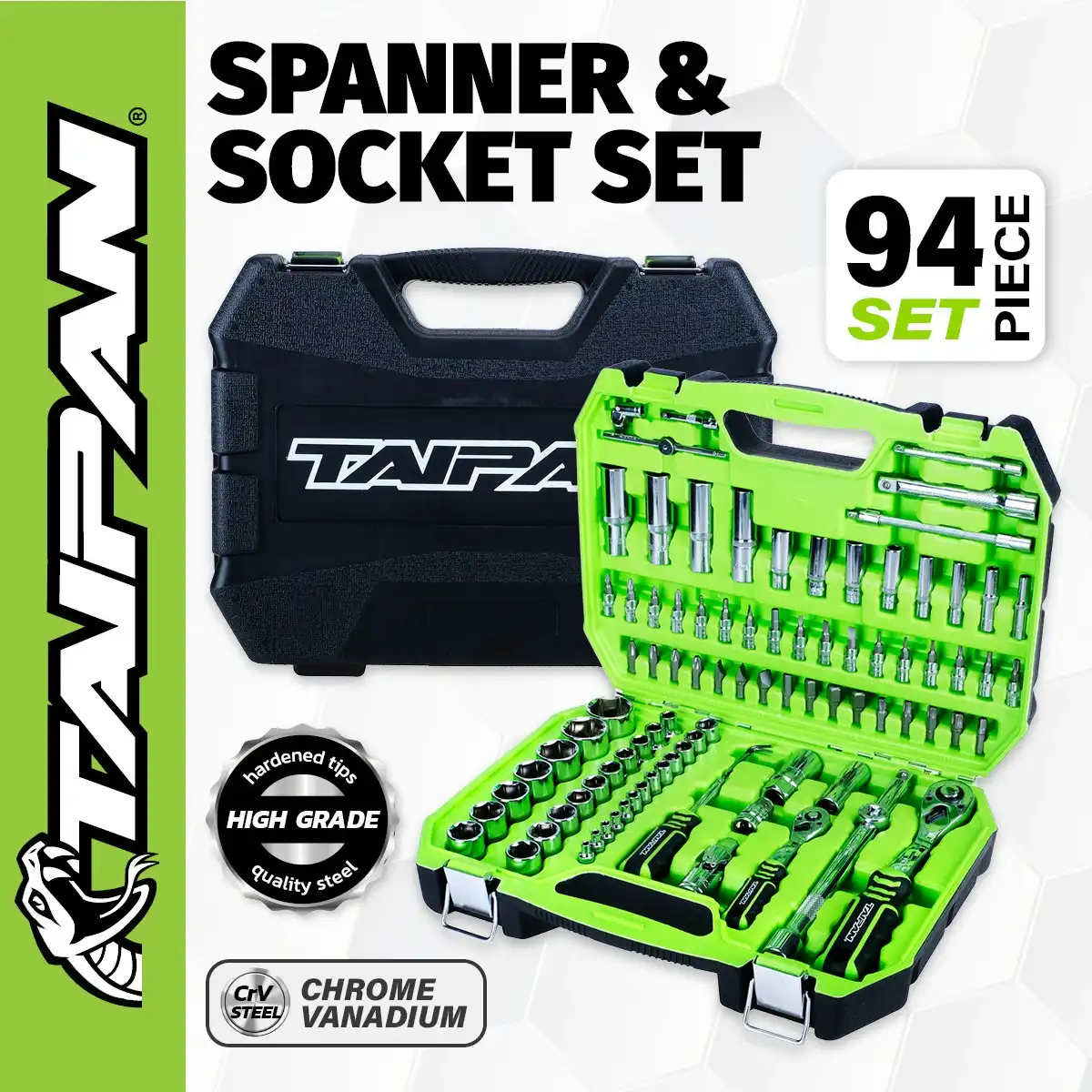 Taipan 94PCE Spanner Socket Set & Case Premium Chrome Vanadium Steel