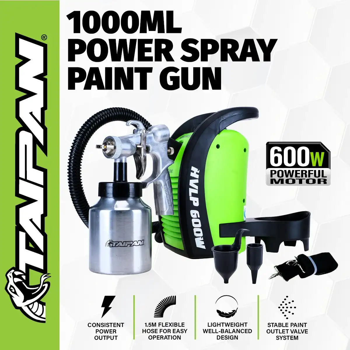 Taipan 1000ml Paint Spray Gun Various Spray Patterns 600W Powerful Motor