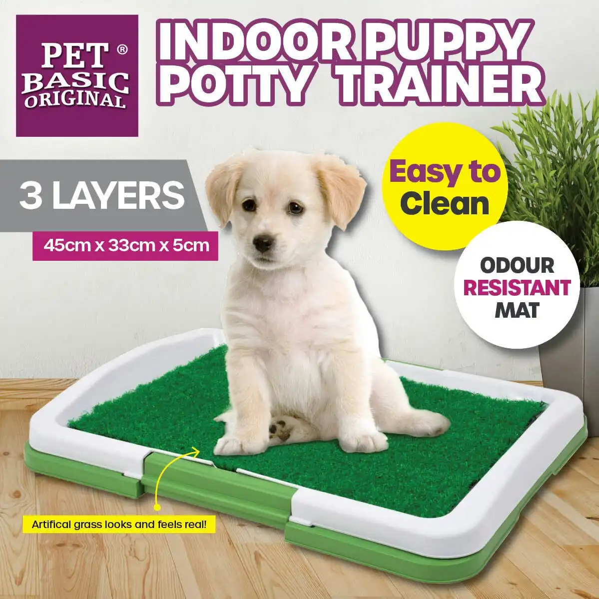 Pet Basic Dog Potty Trainer Indoor 3 Layers Odour Resistant 45cm x 33cm x 5cm