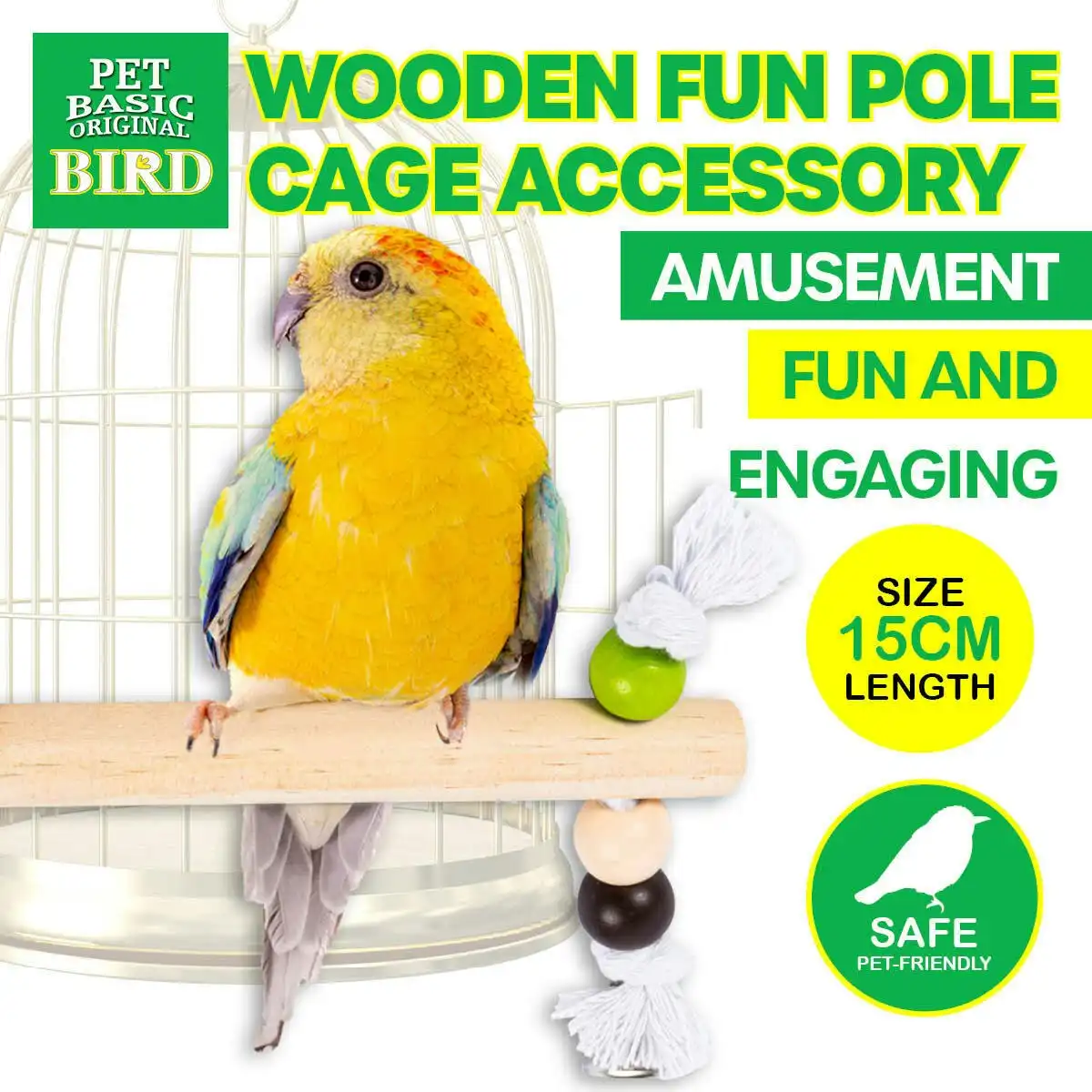 Pet Basic Wooden Pole Bird/Parrot Fun Stimulating Playful Screw Setting 30cm