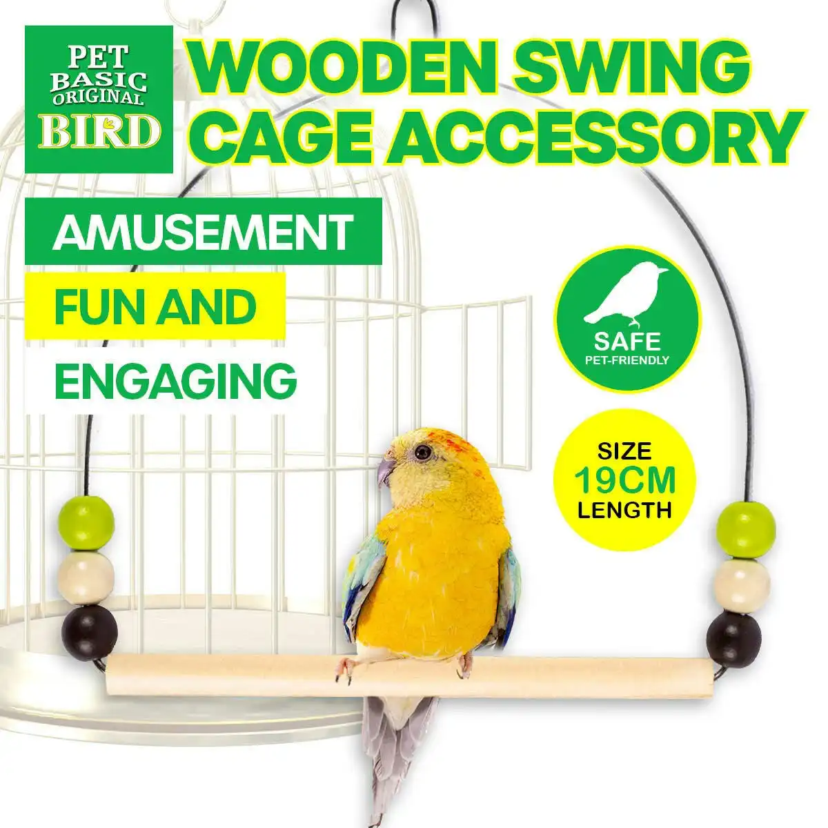 Pet Basic Wooden Swing Bird Fun Stimulating Playful Rust Resistant 14cm