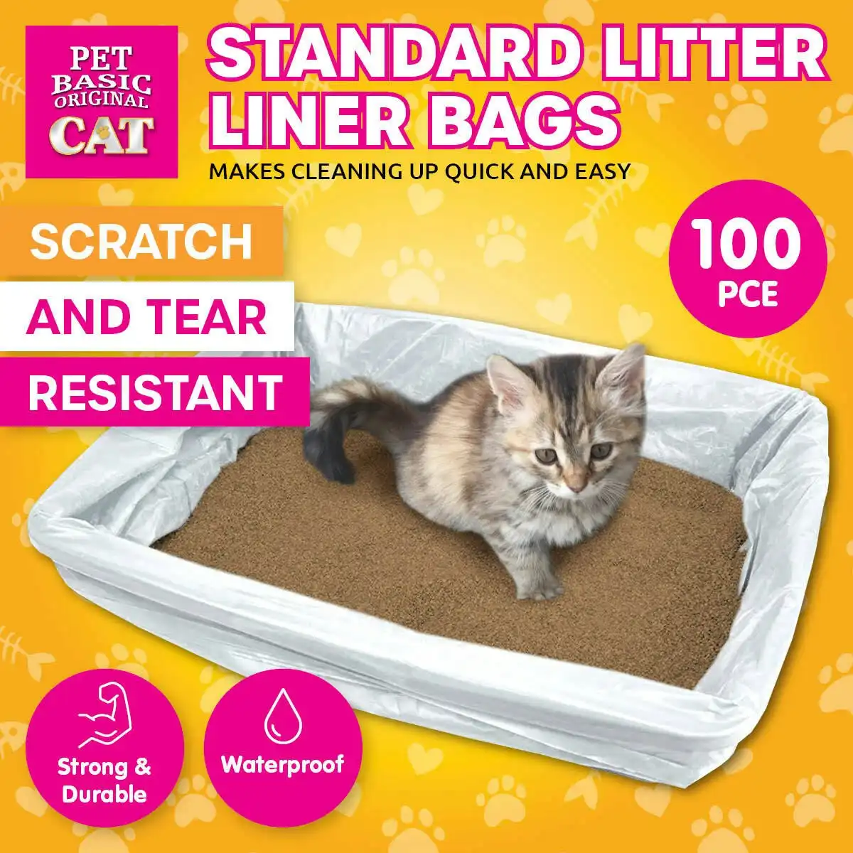 Pet Basic 100PCE Standard Litter Liner Bags Scratch/Tear Resistant Strong 81 x 36cm