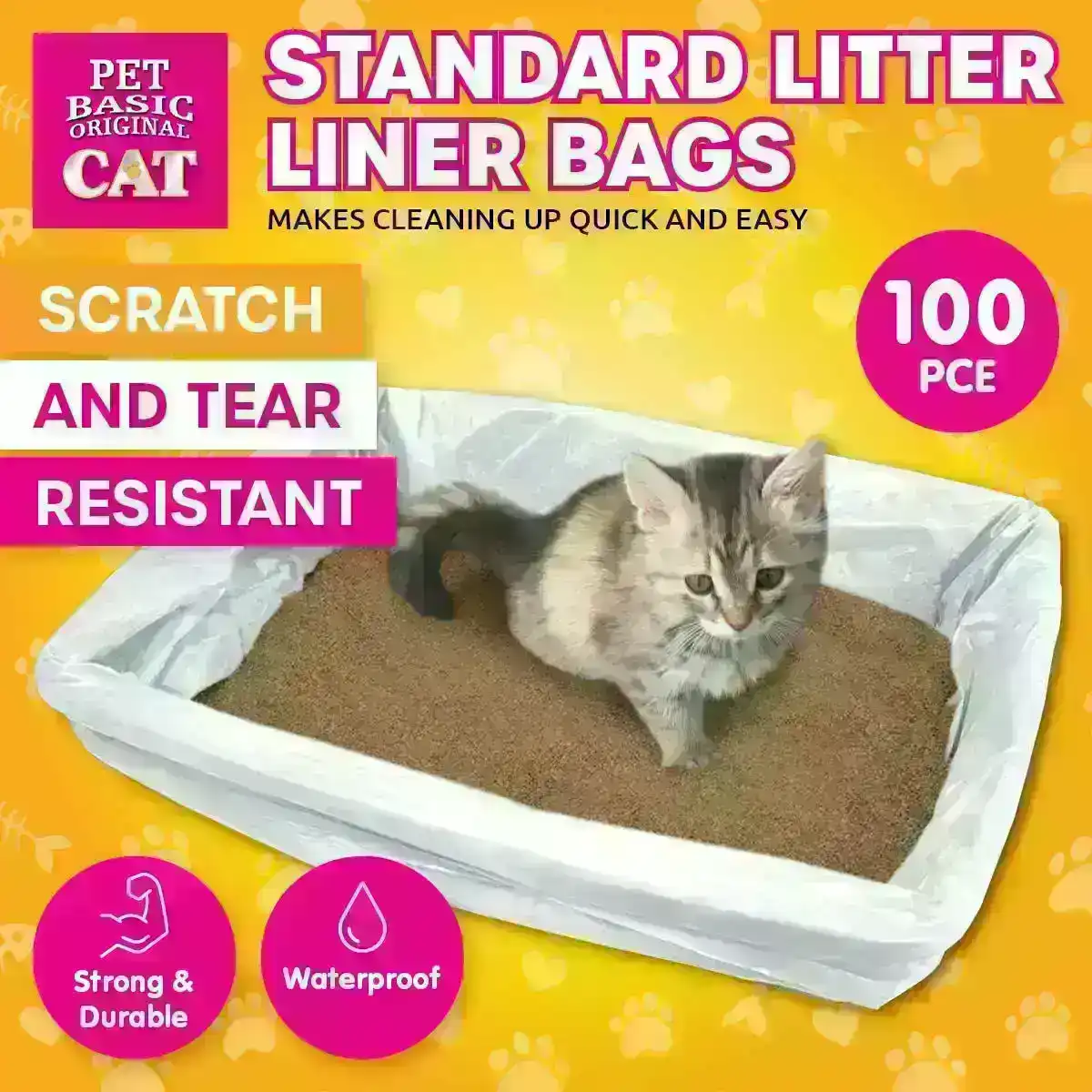 Pet Basic® 100PCE Standard Litter Liner Bags Scratch/Tear Resistant Strong 81 x 36cm