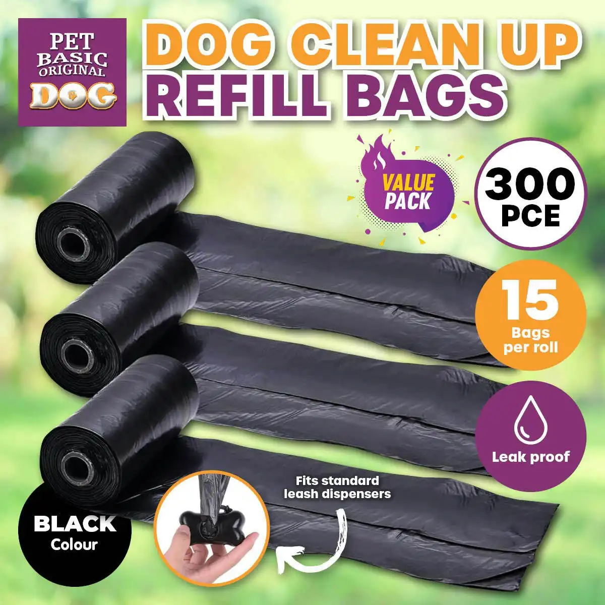 Pet Basic 300PCE Pet/Dog Waste Refill Bags Leak Proof Durable 13.5 x 32cm