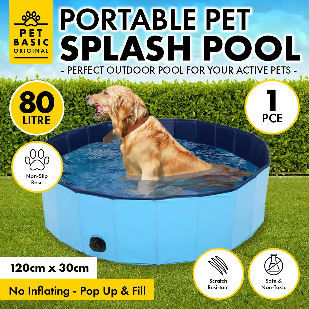 Pet Basic 80L Pet Pool Collapsible Portable Non-Slip Base High Quality 120cm