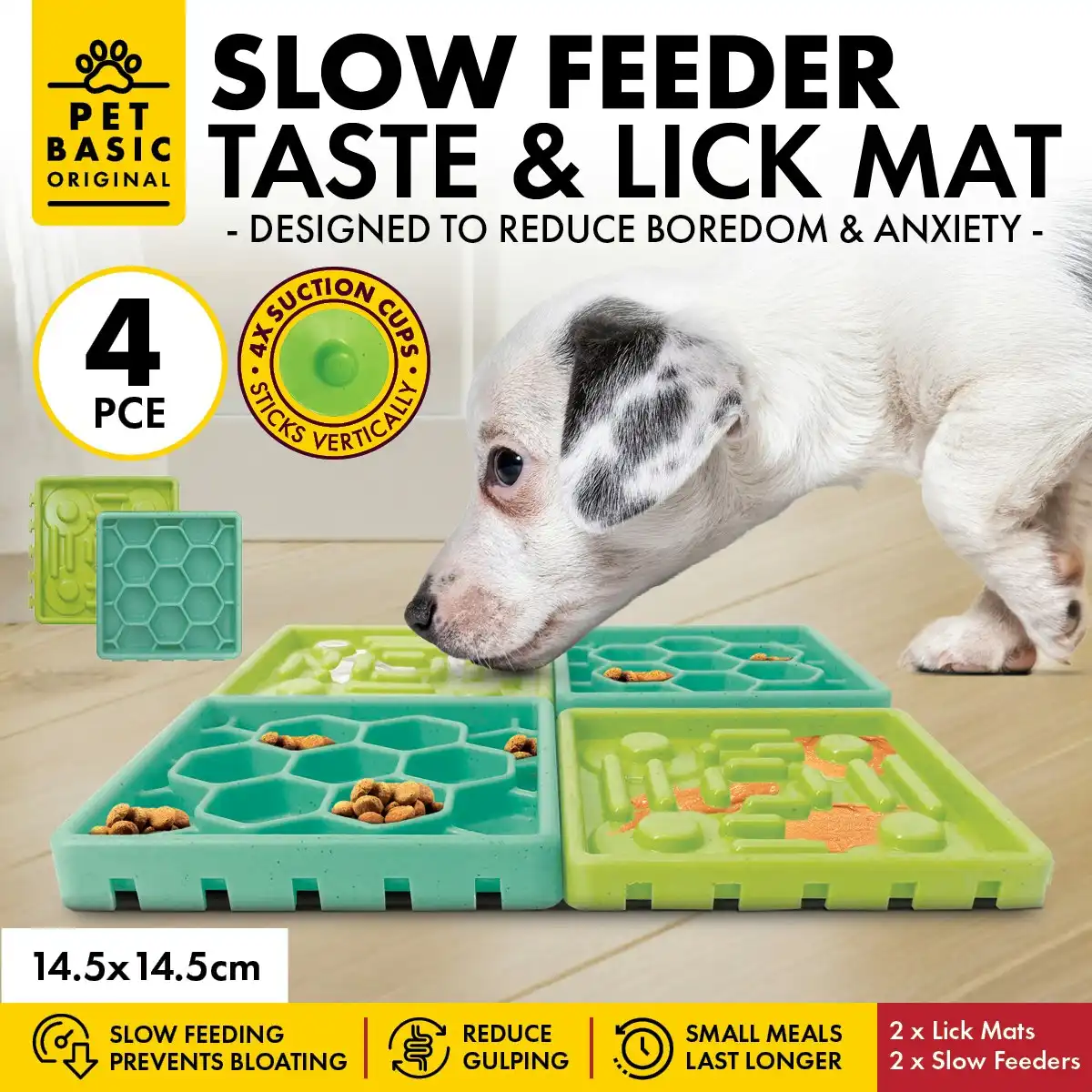 Pet Basic 4PCE Taste & Lick Square Shaped Slow Feeder Suction Mats 14.5cm