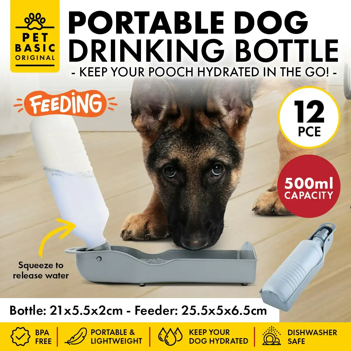 Pet Basic 12PCE Portable Dog Drinking Bottle Rust Proof Wrist Strap 500ml