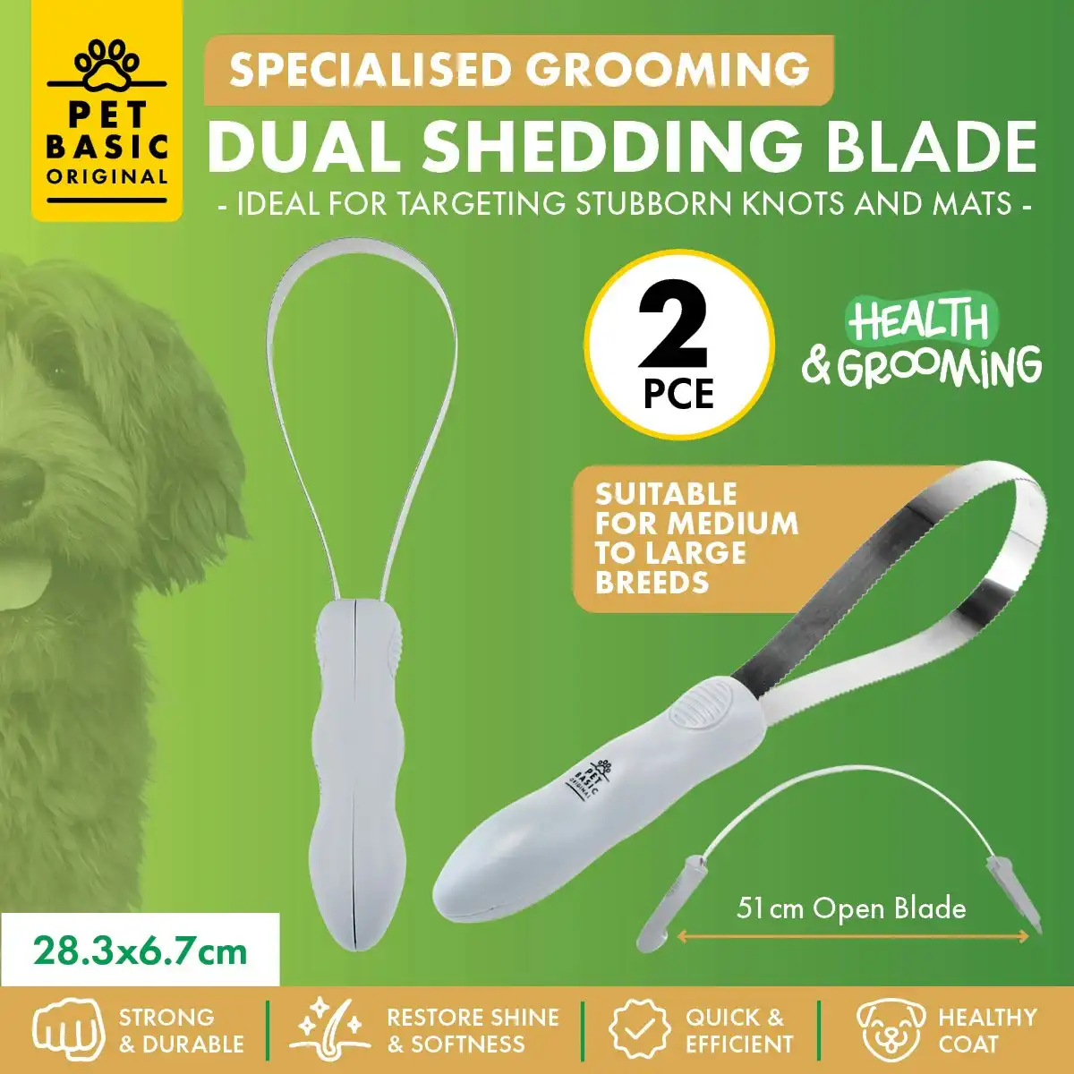 Pet Basic 2PCE Dual Shedding Blade Smooth Brighten Coat Remove Loose Fur 28cm