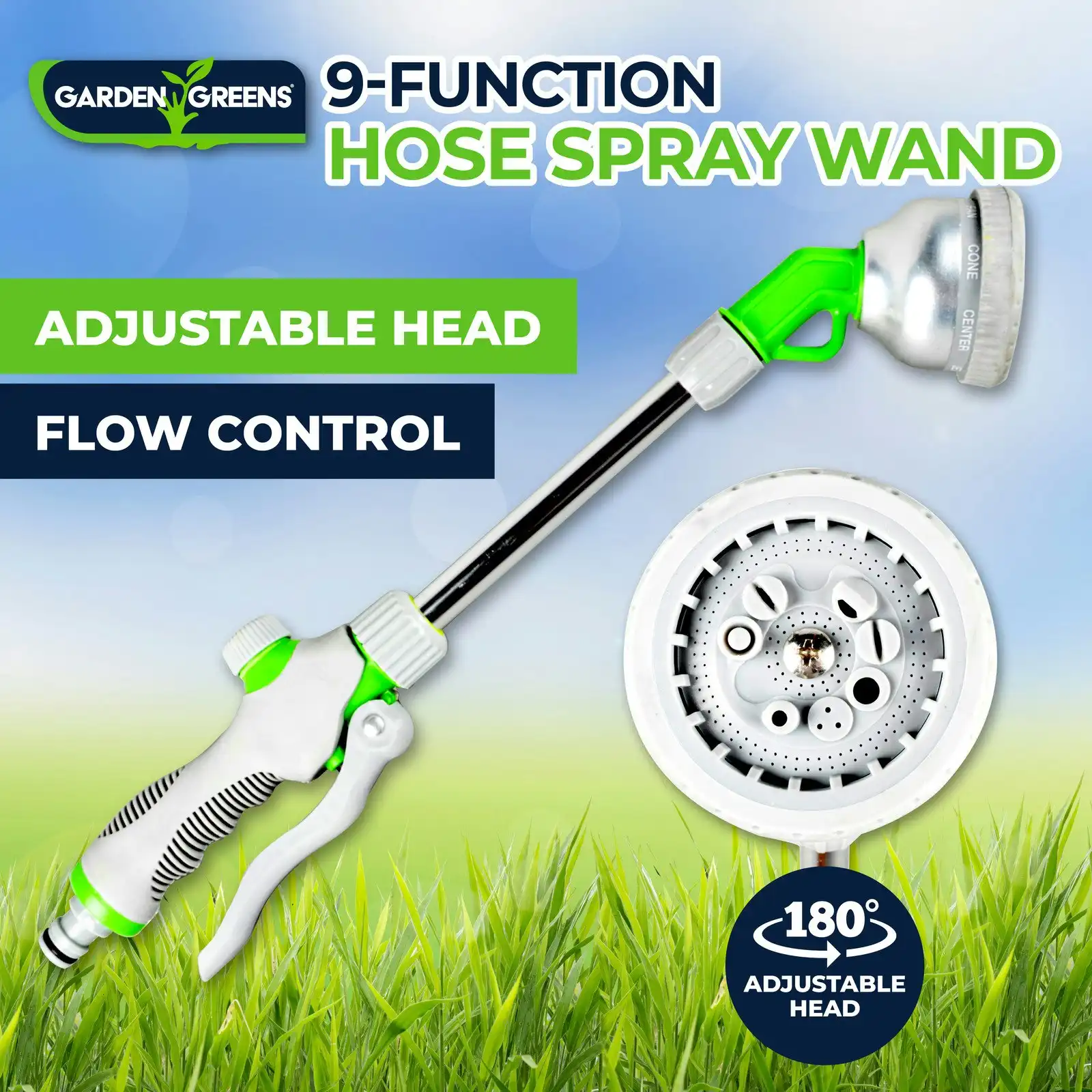 Garden Greens 9 Function Hose Spray Wand Adjustable Nozzle Water Saving 45cm