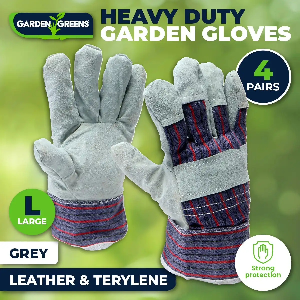 Garden Greens 4 Pairs Garden Gloves Grey Durable Leather Comfortable Adult Size