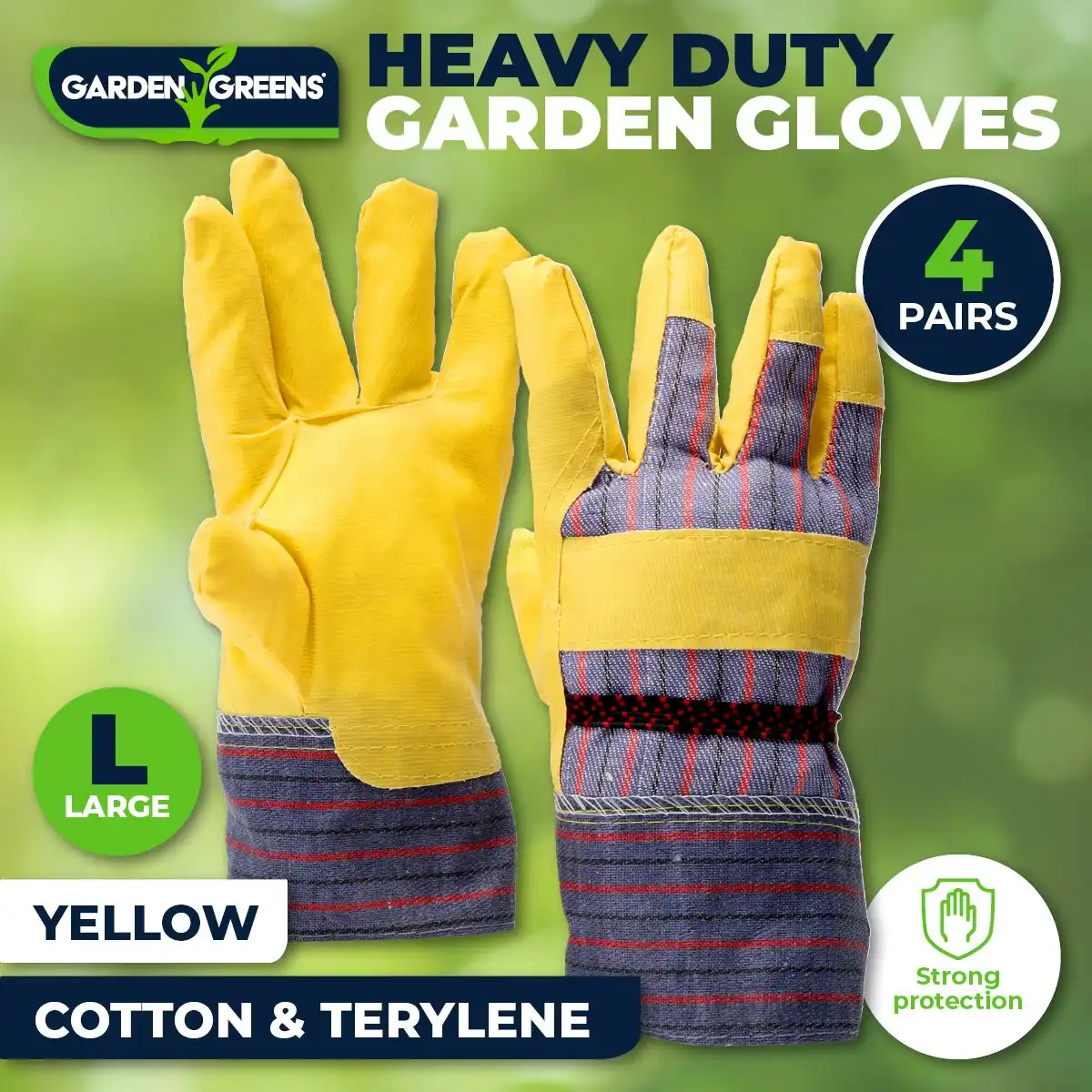 Garden Greens 4PAIR Garden Gloves Yellow Durable Cotton Comfortable Adult Size