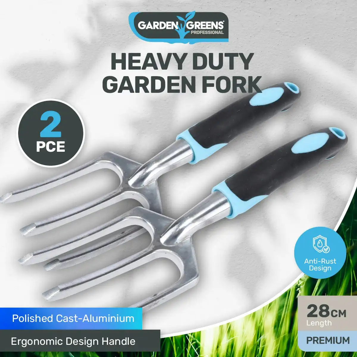 Garden Greens 2PK Garden Fork Hand Tools Anti Rust Premium Quality 28cm