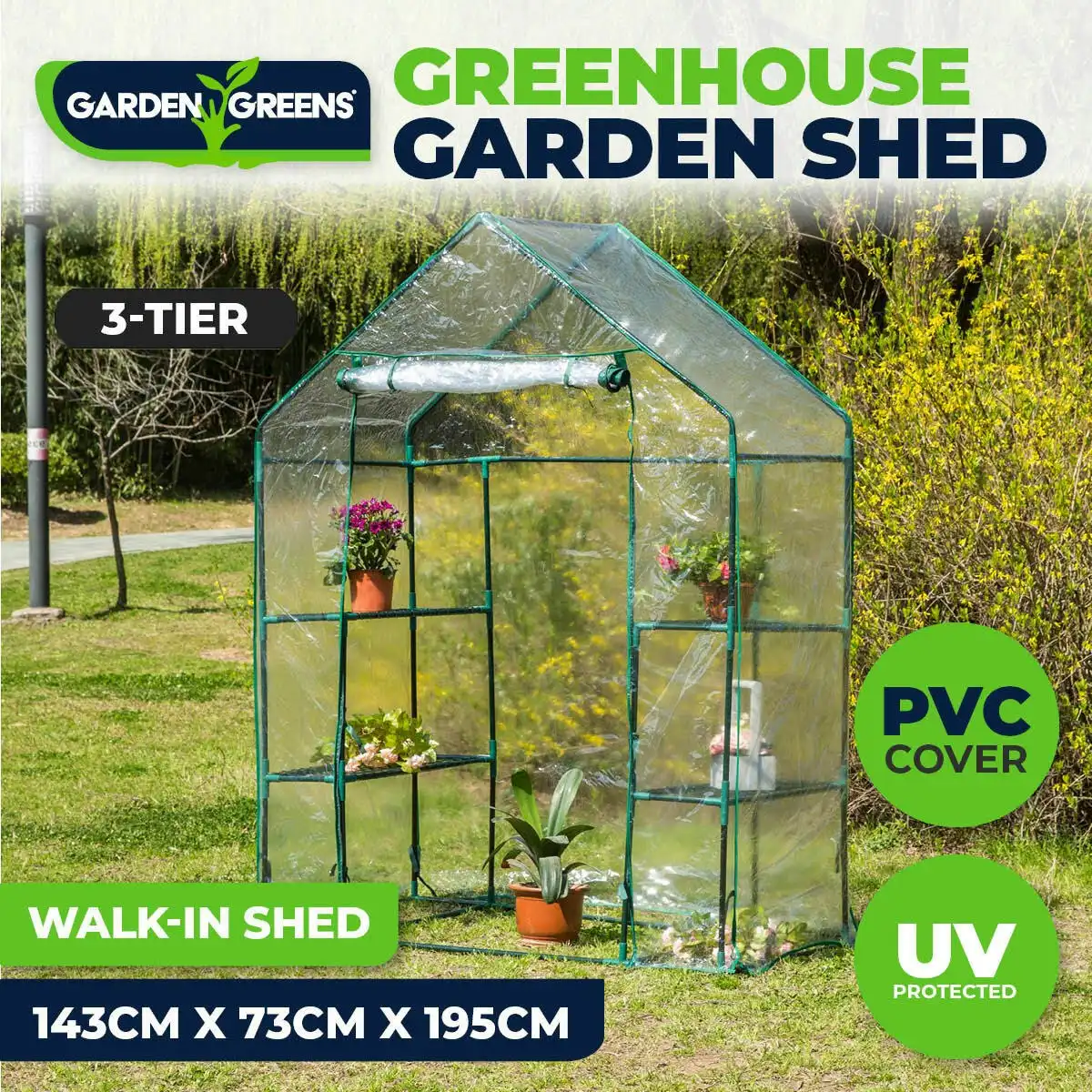 Garden Greens Greenhouse Walk-In Shed 3 Tier Solid Structure 1.43m x 76cm