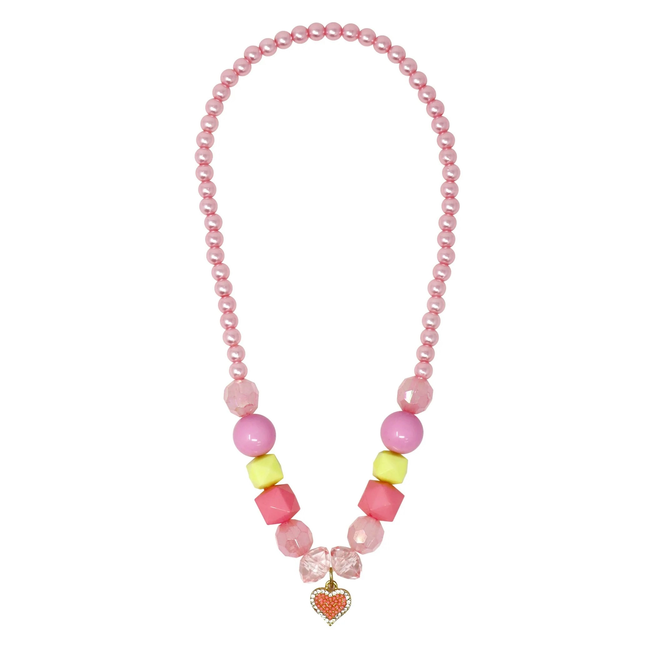 My Lovely Pink Heart Charm Beaded Necklace