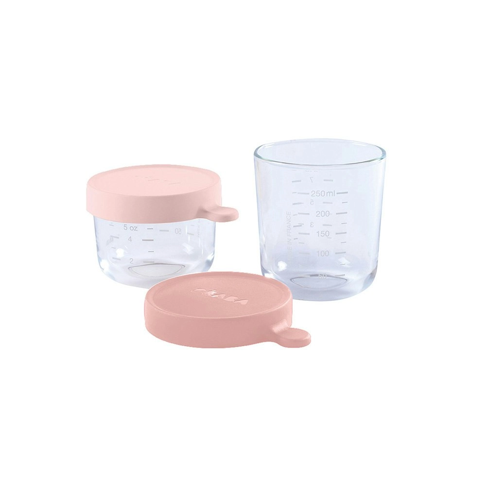 Beaba Superior Glass Jar 2 Pack 150ml/250ml Pink & Dark Pink