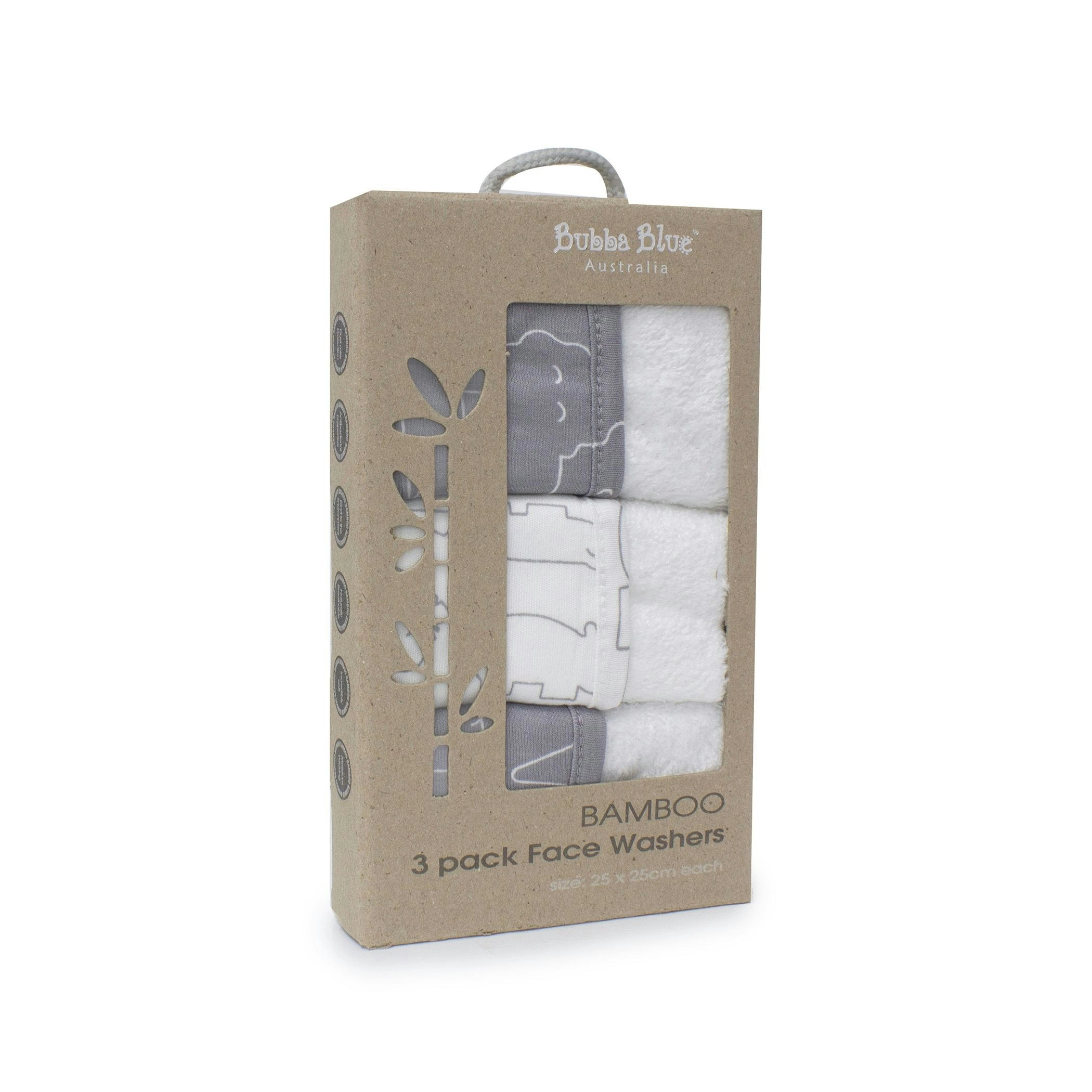 Bubba Blue Ash Grey Safari Bamboo 3Pk Face Washers