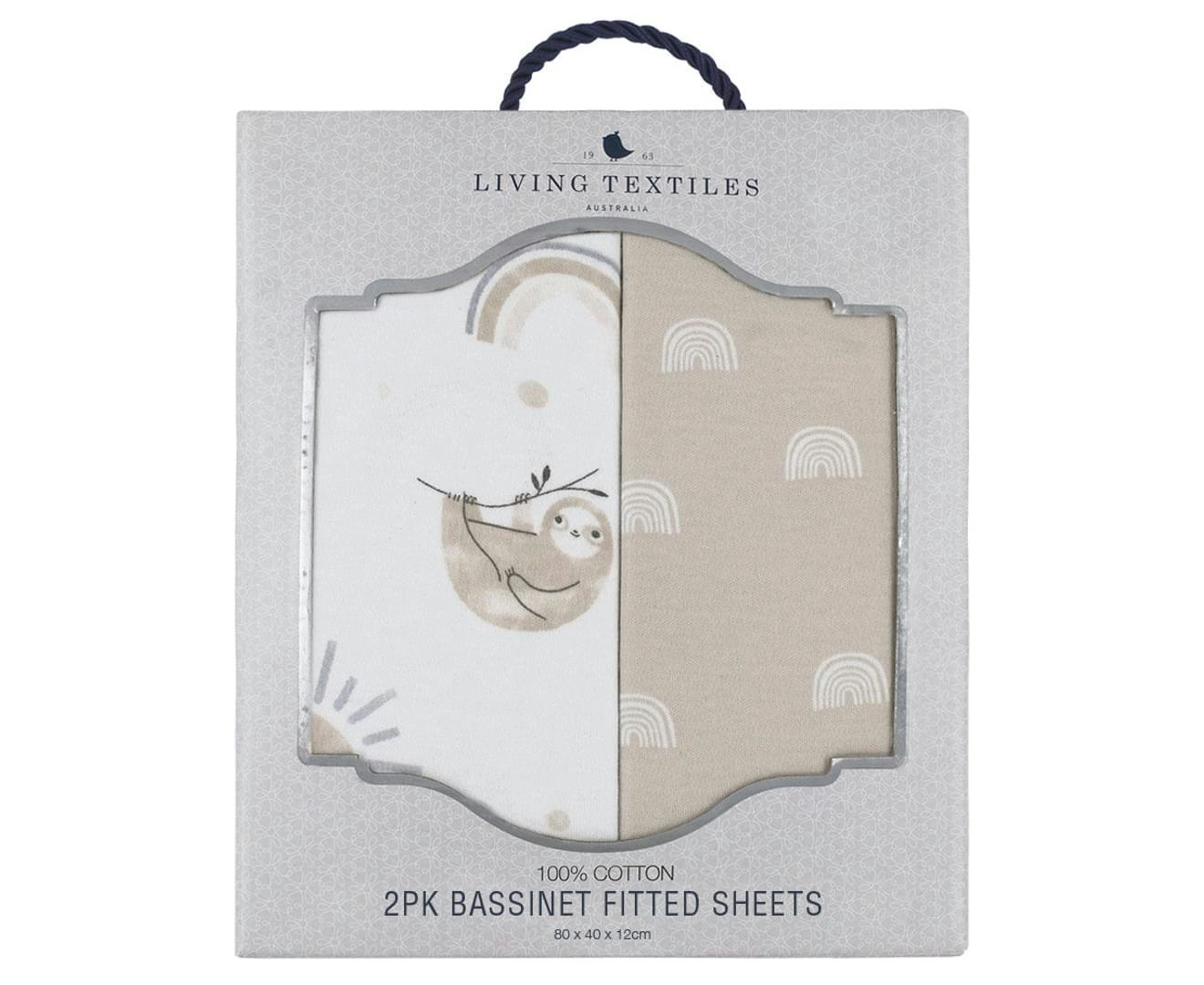 Living Textiles Happy Sloth 2Pk Bassinet Sheet Set