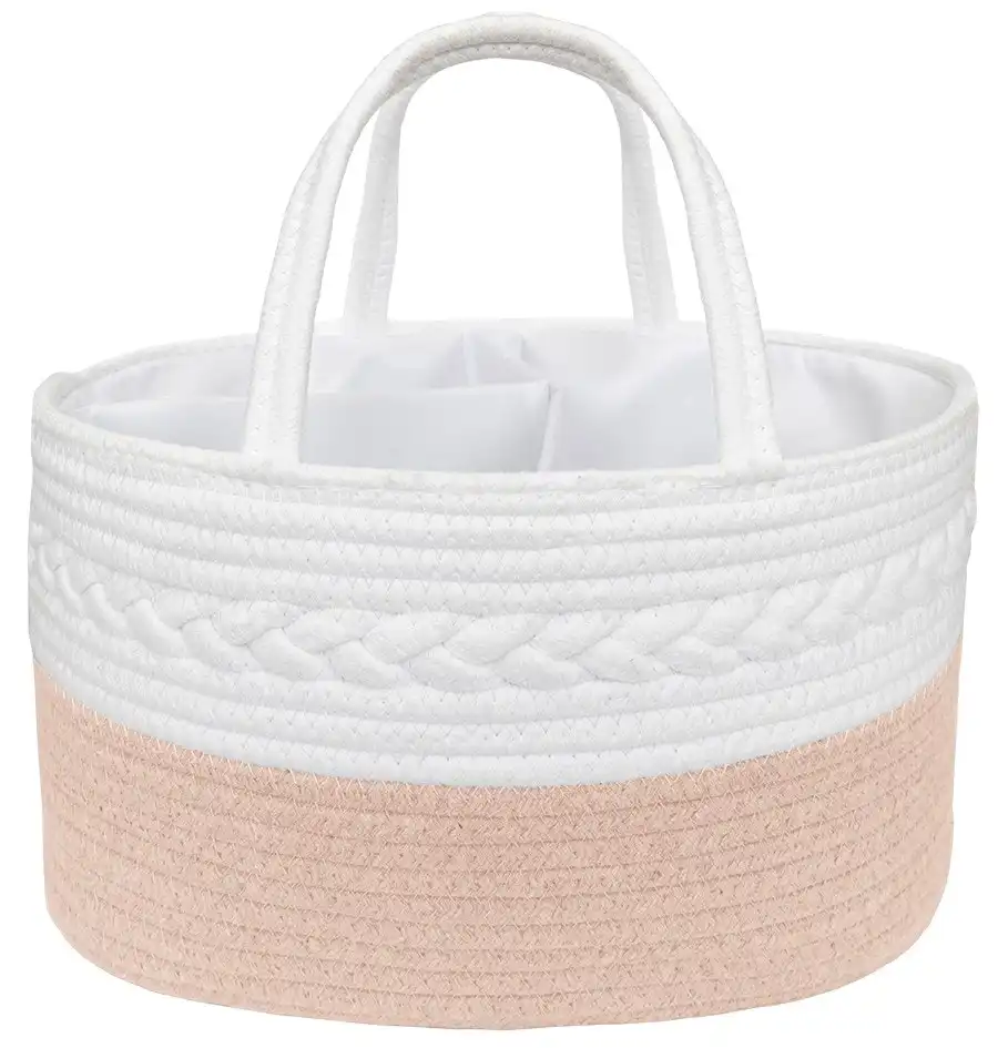 Living Textiles 100% Cotton Rope Nappy Caddy - Blush/White