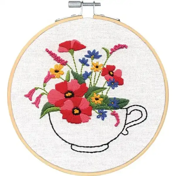 Dimensions Stitch Kit, Cup of Flowers- 6x7in