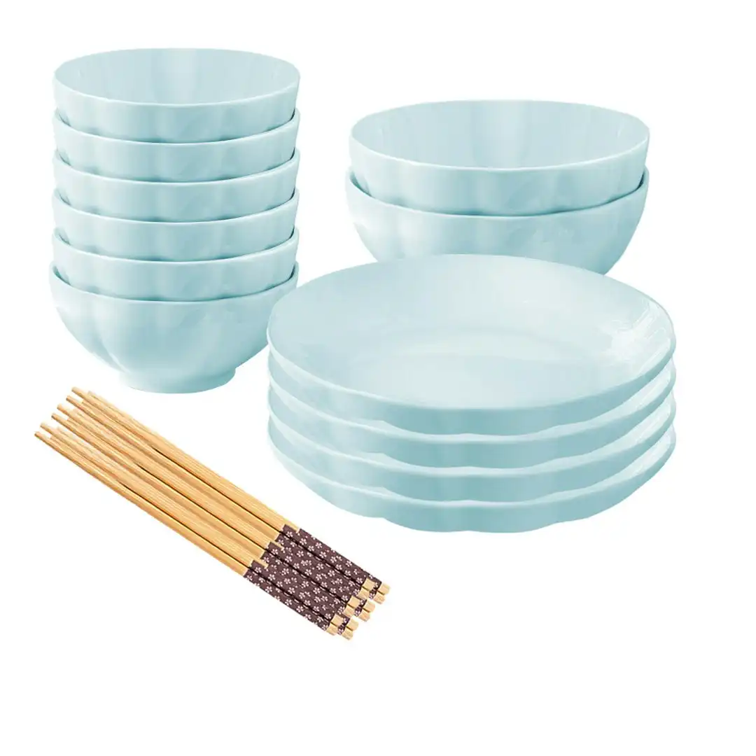 Soga Light Blue Japanese Style Ceramic Dinnerware Crockery Soup Bowl Plate Server Kitchen Home Decor Set of 12