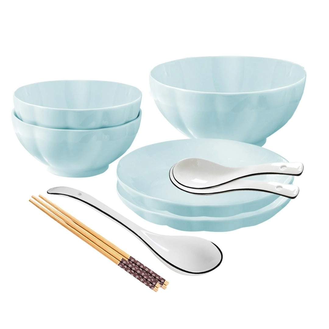 Soga Light Blue Japanese Style Ceramic Dinnerware Crockery Soup Bowl Plate Server Kitchen Home Decor Set of 5