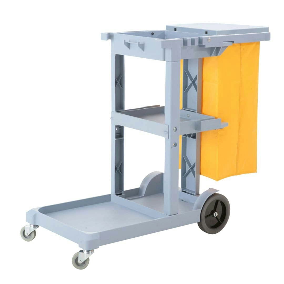 Soga 3 Tier Multifunction Janitor Cleaning Waste Cart Trolley and Waterproof Bag with Lid