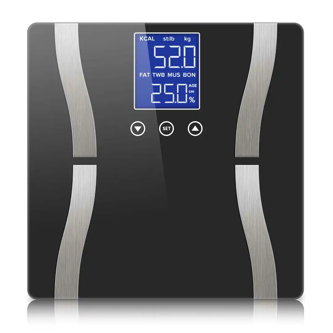 Soga Glass LCD Digital Body Fat Scale Bathroom Electronic Gym Water Weighing Scales Black