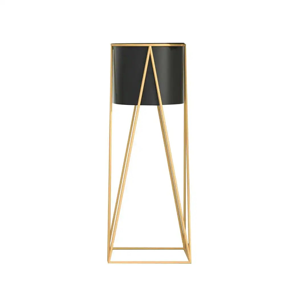 Soga 50cm Gold Metal Plant Stand with Black Flower Pot Holder Corner Shelving Rack Indoor Display