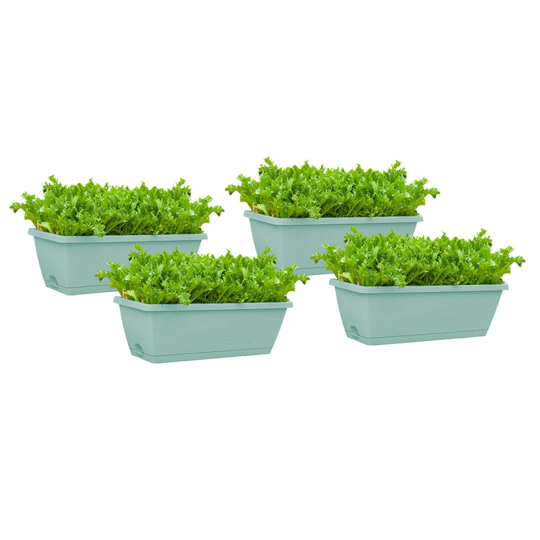 Soga 49.5cm Green Rectangular Planter Vegetable Herb Flower Outdoor Plastic Box with Holder Balcony Garden Decor Set of 4