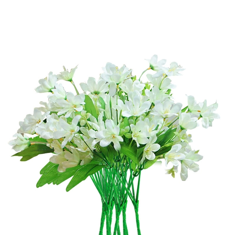 Soga 10 Bunch Artificial Silk Lilium nanum 6 Heads Flower Fake Bridal Bouquet Table Decor White