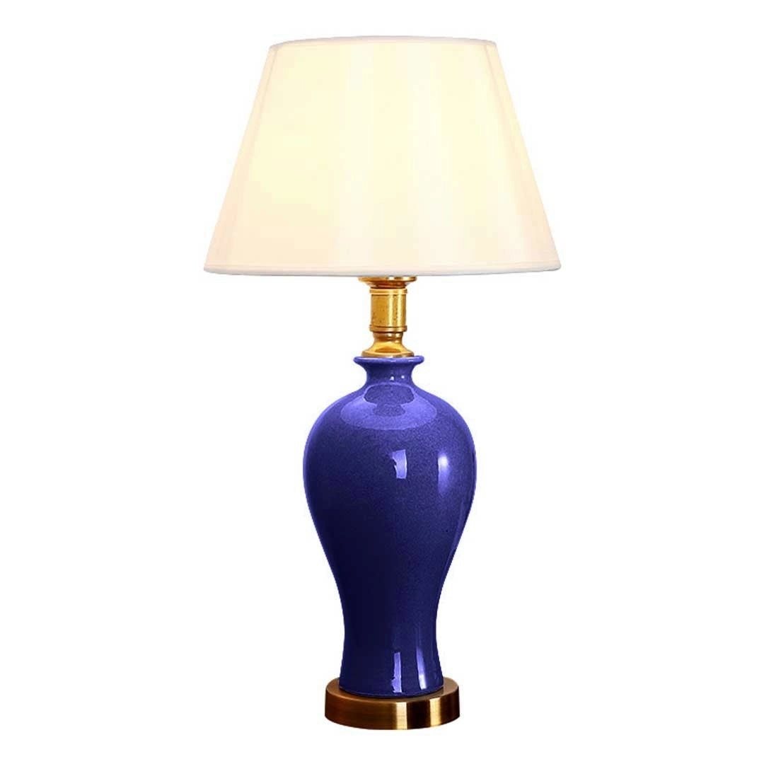 Soga Blue Ceramic Oval Table Lamp with Gold Metal Base