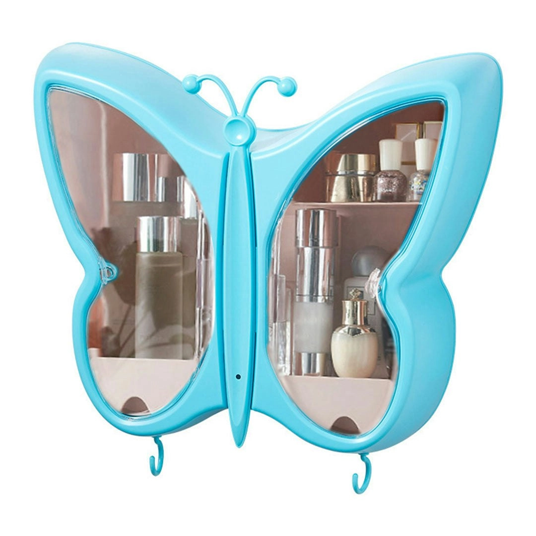 Soga Blue Butterfly Shape Wall-Mounted Makeup Organiser Dustproof Waterproof Bathroom Storage Box Home Decor