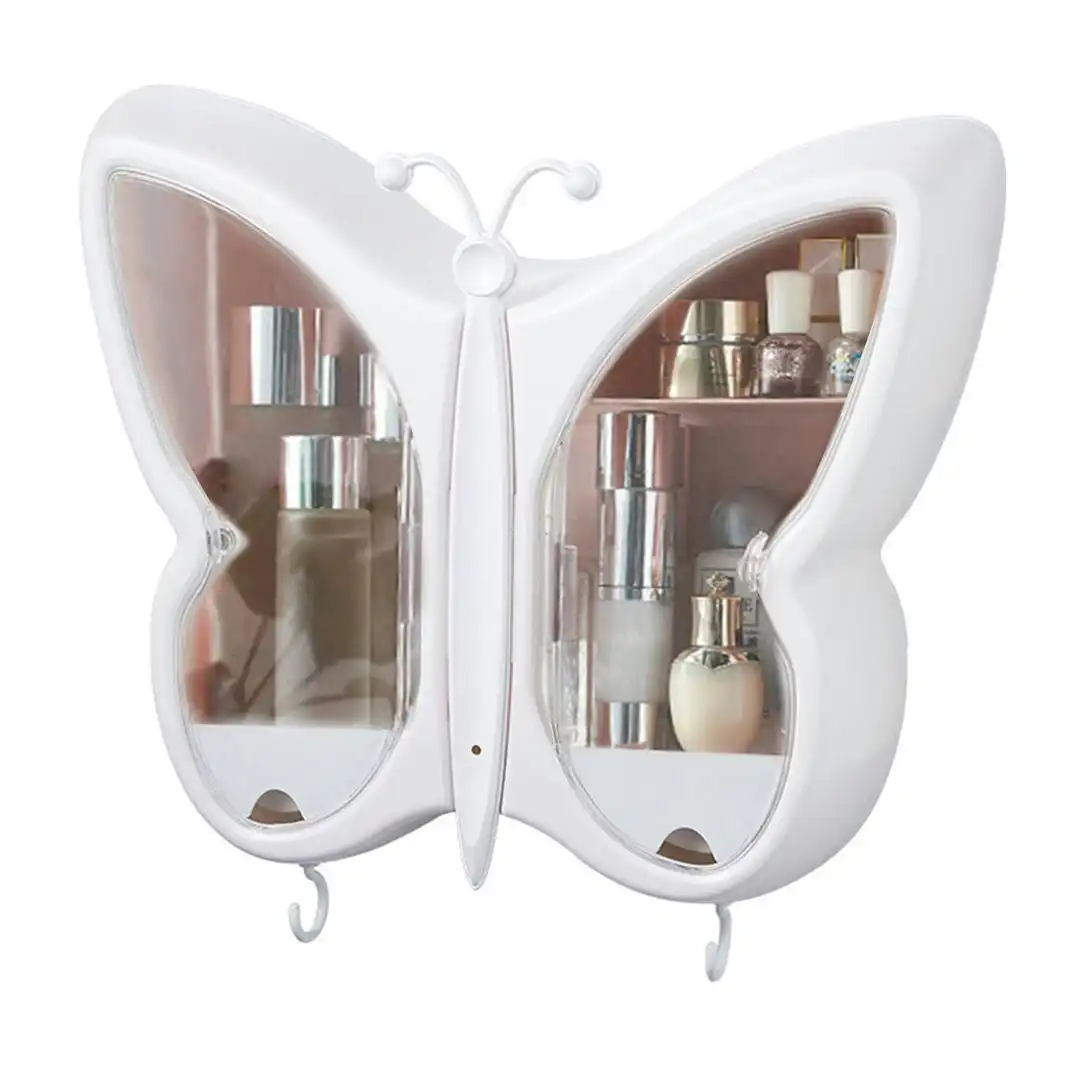 Soga White Butterfly Shape Wall-Mounted Makeup Organiser Dustproof Waterproof Bathroom Storage Box Home Decor