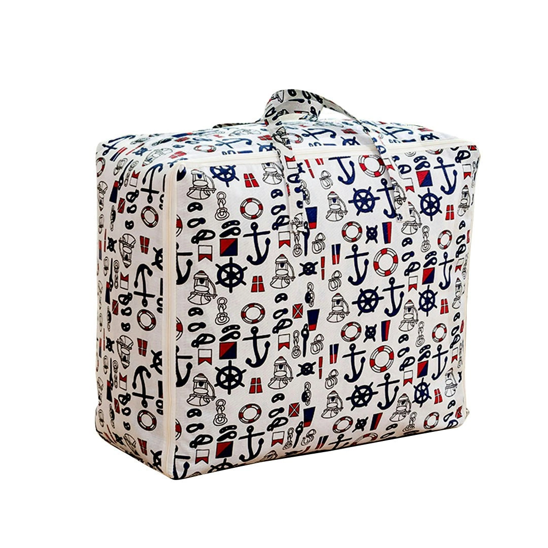 Soga Nautical Icons Medium Storage Luggage Bag Double Zipper Foldable Travel Organiser Essentials